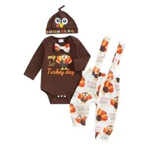 Baby Girl’s First Turkey Day Overall Outfit